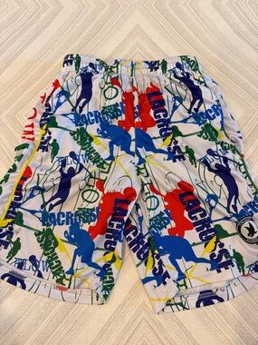 Flow Society Boys Lacrosse White Pattern Athletic Shorts Youth Large